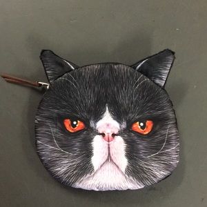Black and White Grumpy-Mad Cat Coin Purse